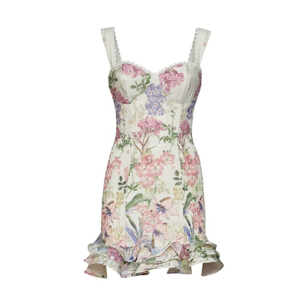 Charo Ruiz Ibiza Women Cream Printed Cotton Blend Sunil Bustier Mini Dress - Picture 1 of 3